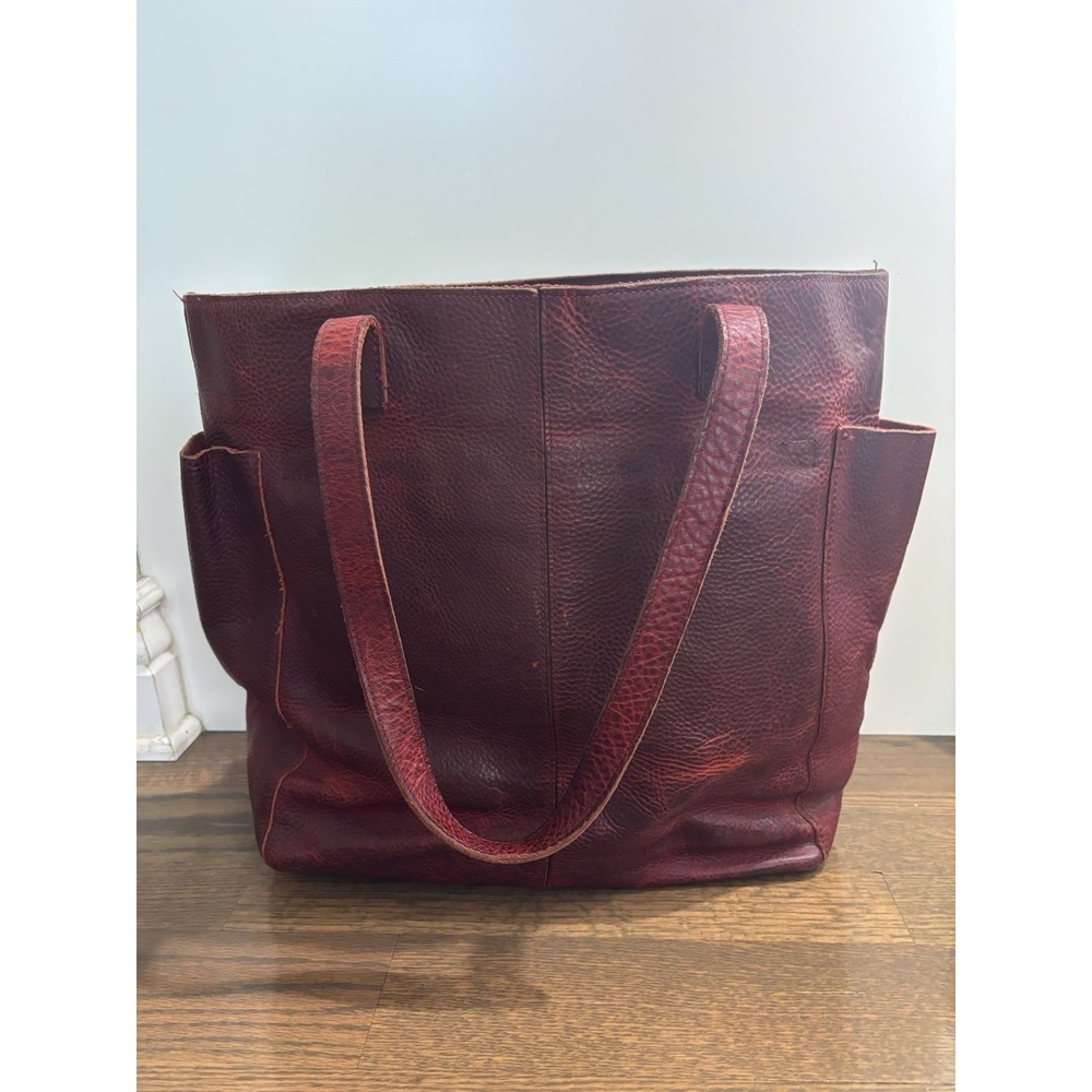 Duluth Trading Co. Lifetime Leather Large Deep Red Pebbled Tote Bag Purse - Picture 2 of 5
